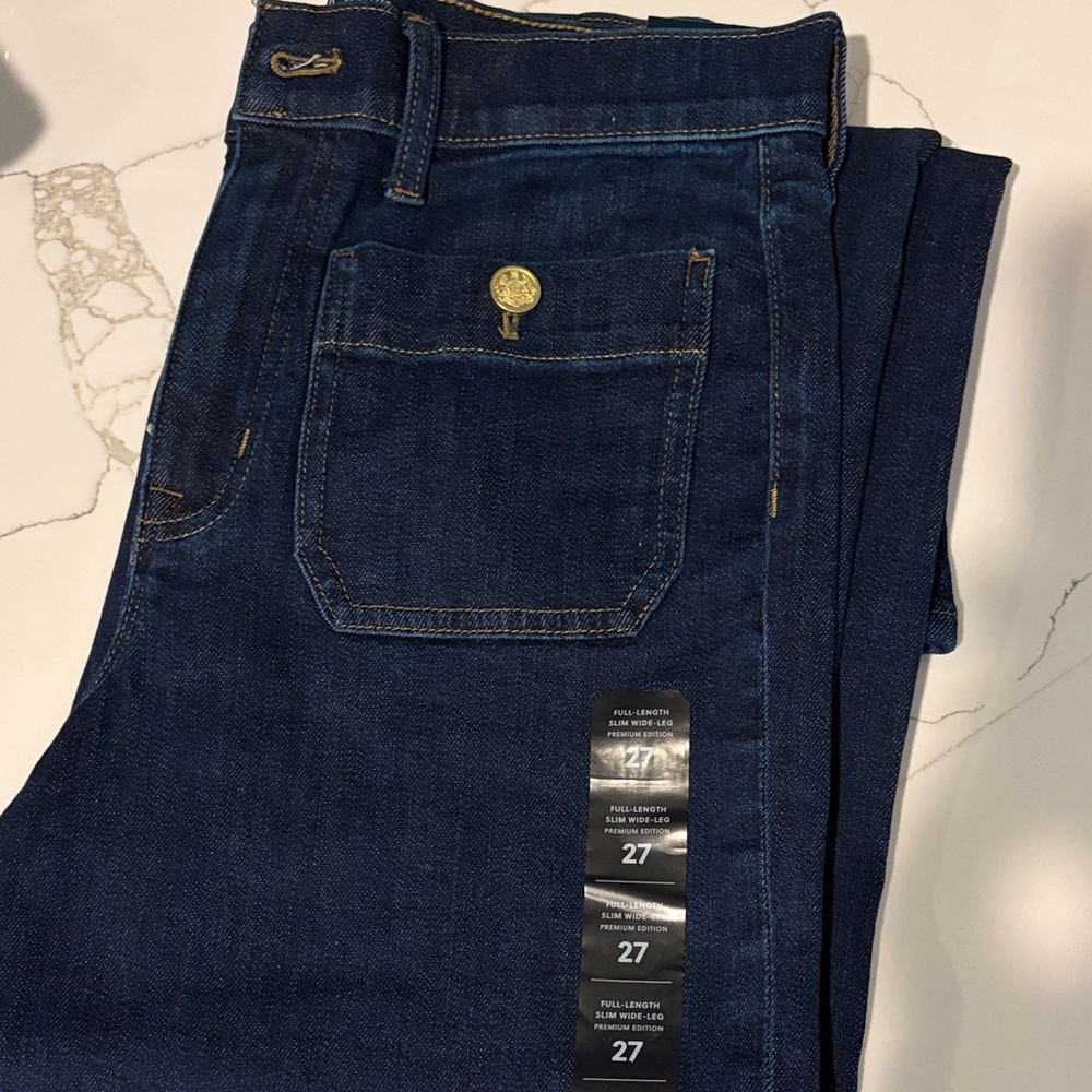 J. Crew Women’s 27 Deep Indigo Slim Jeans Full Length Slim Wide Leg
